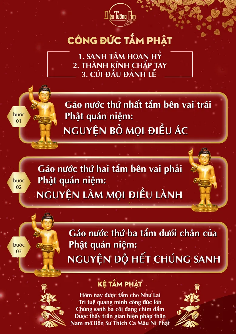 Ba bước tắm Phật sinh tâm hoan hỷ