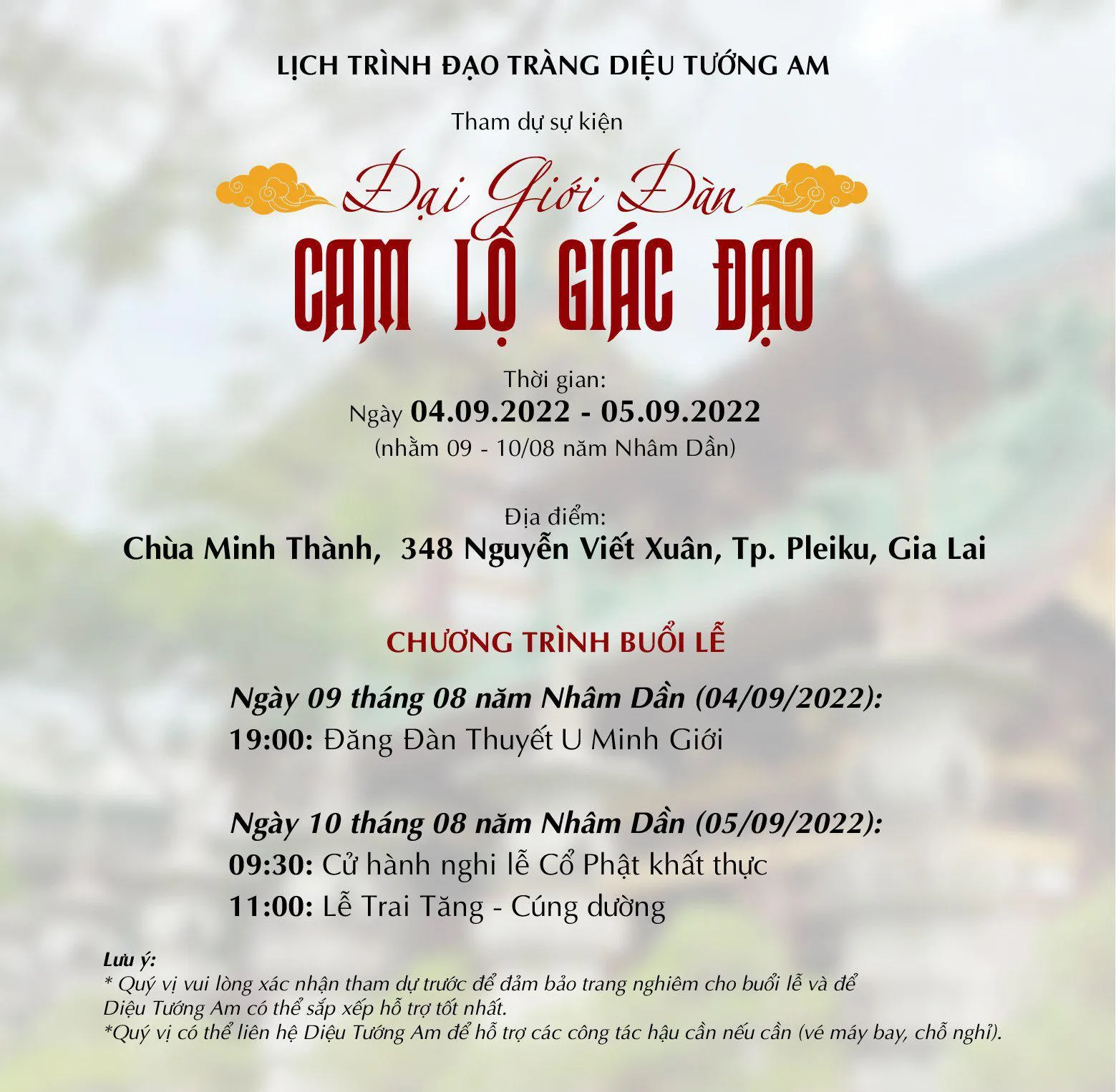 Lịch trình tham dự của đoàn Phật tử Diệu Tướng Am