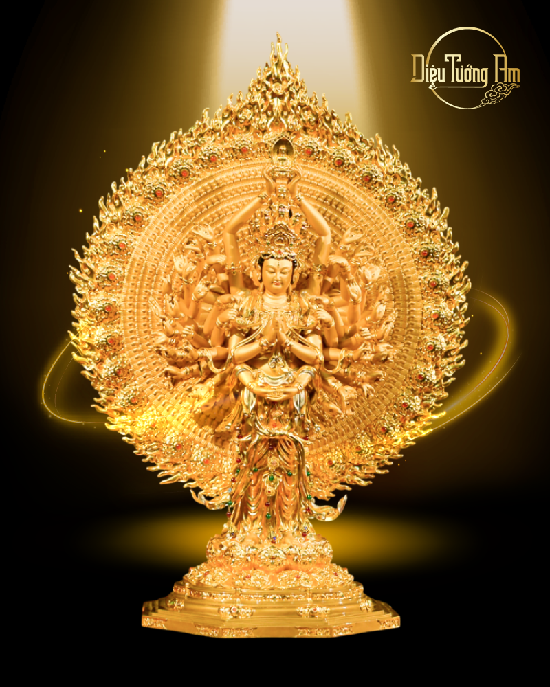 TƯỢNG THIÊN THỦ THIÊN NHÃN QUÁN ÂM - ĐỒNG THẾP VÀNG - 68CM
