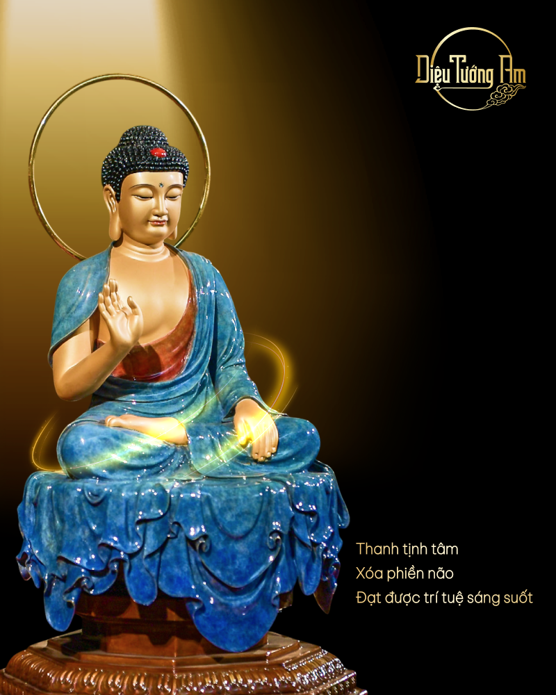 TƯỢNG PHẬT BỔN SƯ LAM QUANG THÍ NGUYỆN - ĐỒNG MÀU NHIỆT LAM - 48CM