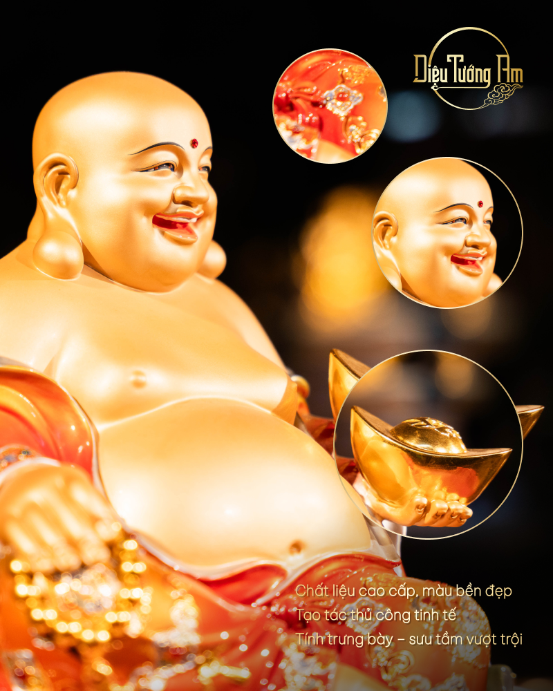 TƯỢNG PHẬT DI LẶC TỰ TẠI - CHẤT LIỆU ĐỒNG ĐÍNH ĐÁ - 38CM