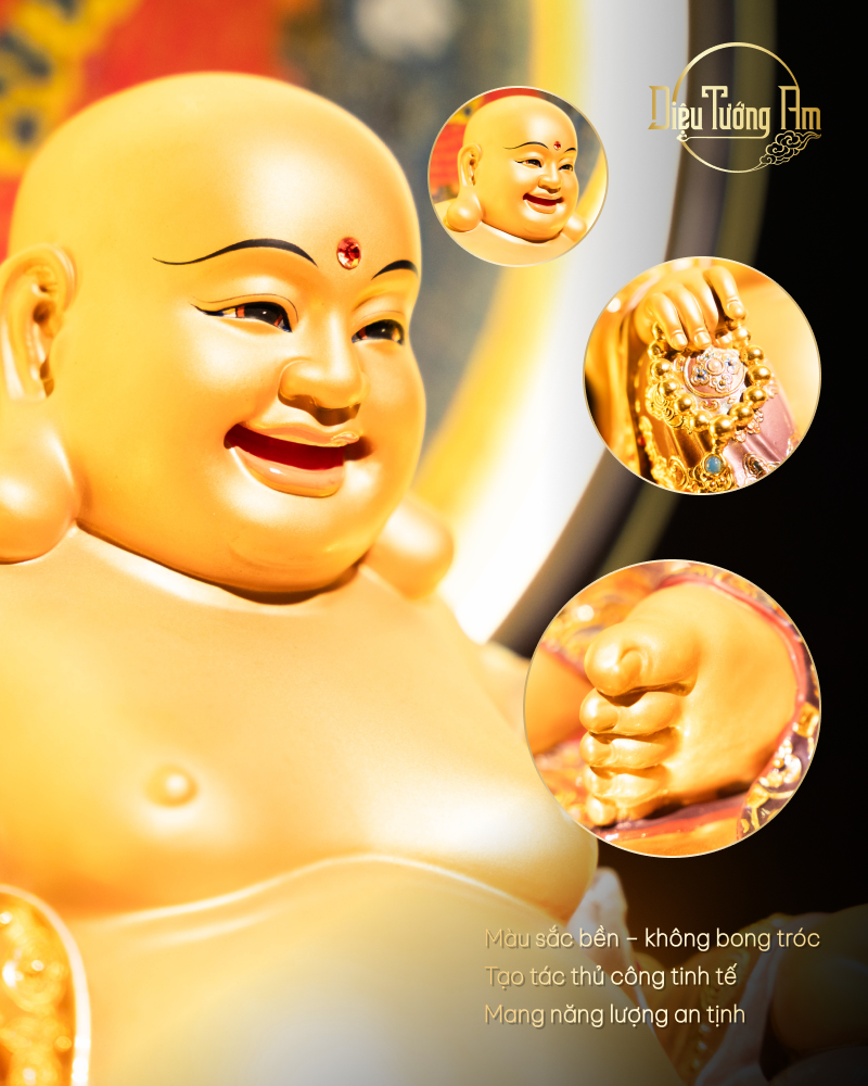 TƯỢNG DI LẠC Y RỦ MÀU PHALE BẠC ÁNH TÍM ĐÍNH ĐÁ QUÝ - 48CM