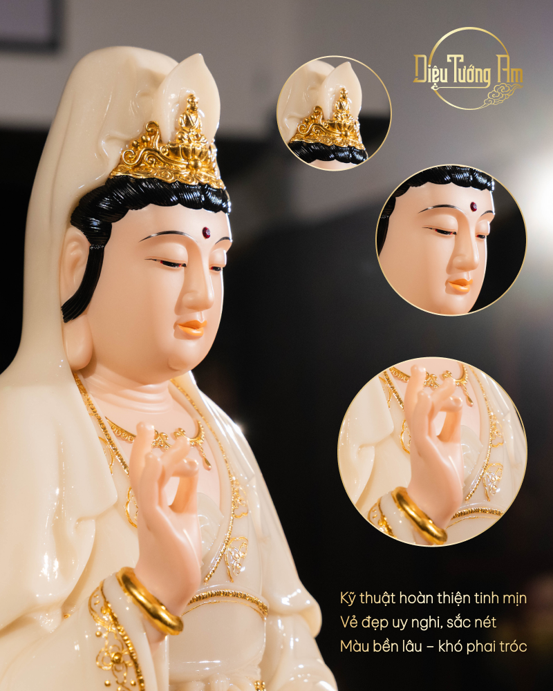 TƯỢNG QUÁN THẾ ÂM BỒ TÁT DẠ QUANG - BỘT ĐÁ - 68CM