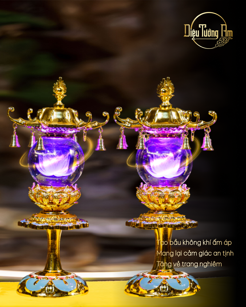 ĐÈN THỜ LIÊN HOA MINH CHÂU SONG ĐĂNG - 45CM