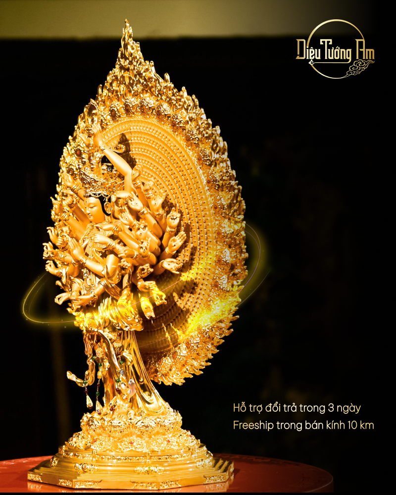 TƯỢNG THIÊN THỦ THIÊN NHÃN QUÁN ÂM - ĐỒNG THẾP VÀNG - 68CM